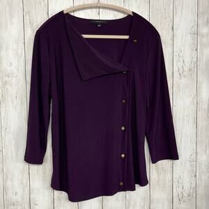 Atelier 29 Purple 3/4 Length Sleeve V-Neck Asymmetrical Button Design Large